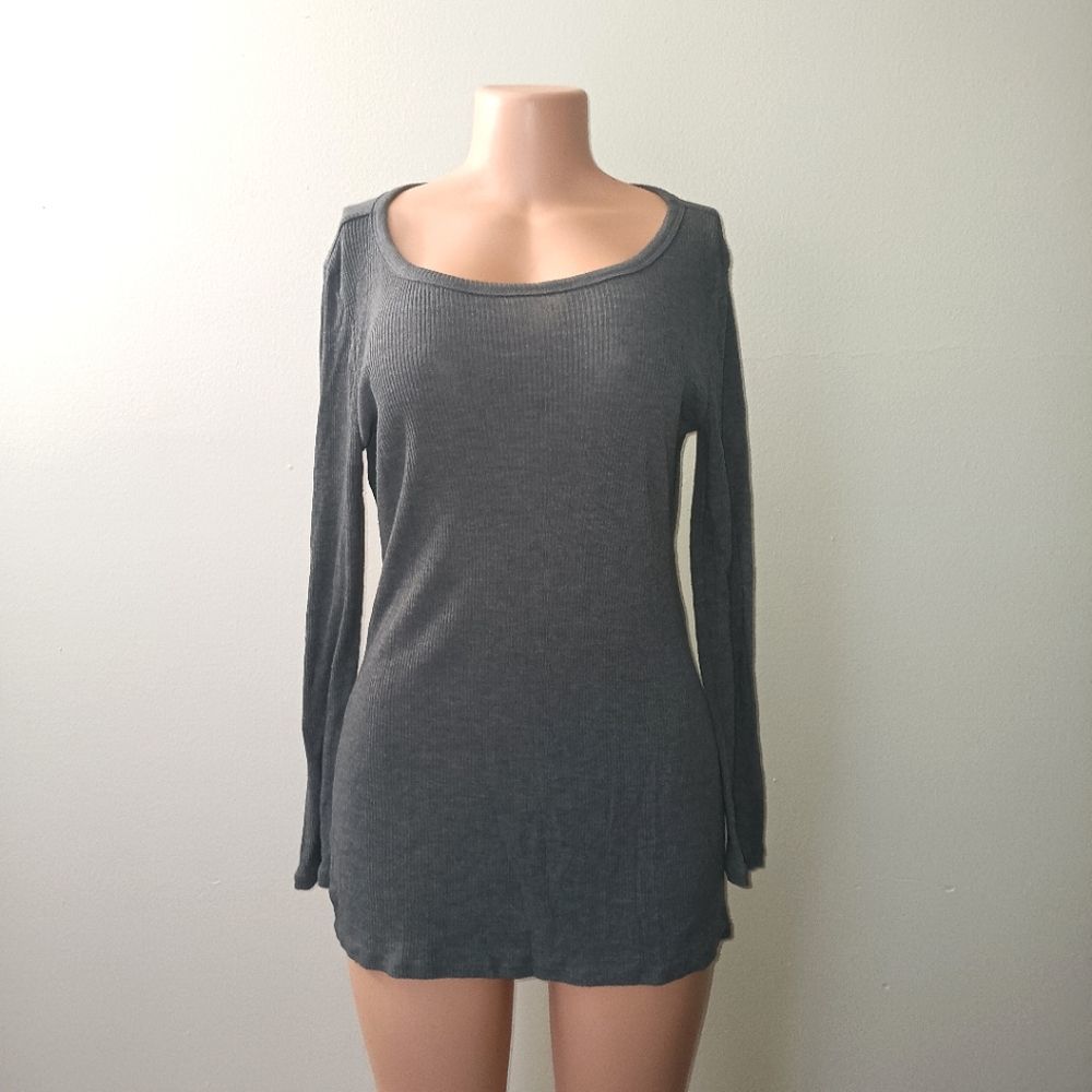 Womens Grey Long Sleeve High Low Tunic Top Size Large